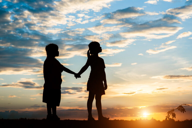 silhouette children playing