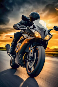 full shot adult riding cool motorcycle